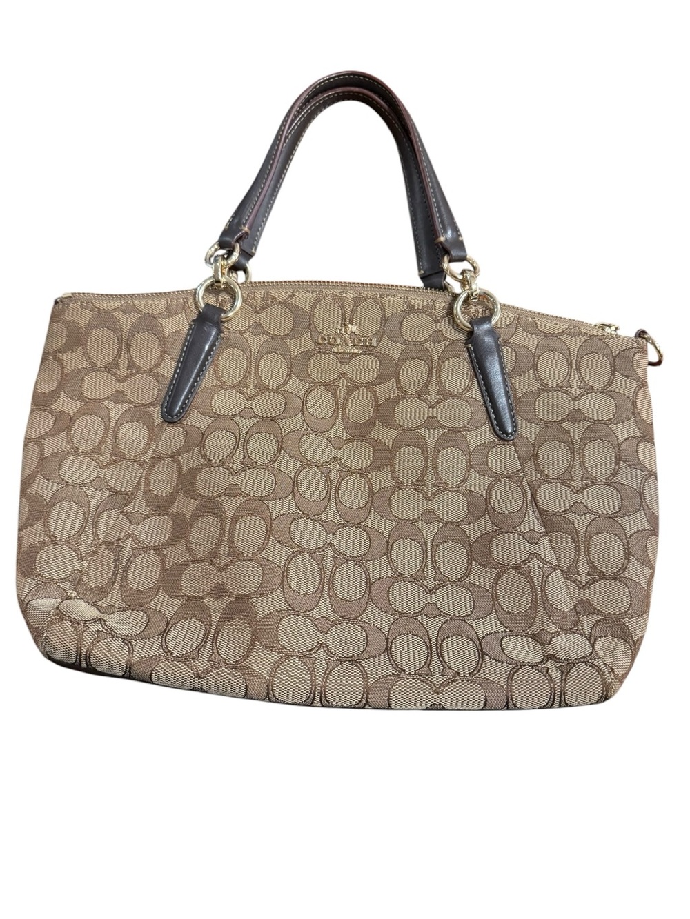 Coach Kelsey Satchel in Signature Jacquard, Khaki with Brown Leather Trim, Style - Picture 2 of 8